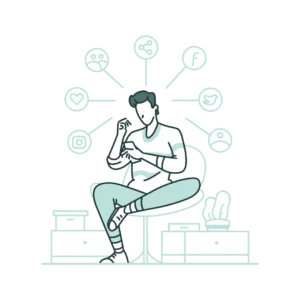 illustration contact homme assis sur son téléphone