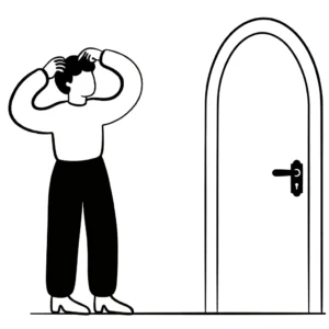 dessin homme devant porte fermée